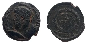 Bronze coin of Roman emperor Julian.