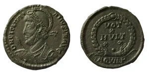 Bronze coin of Roman emperor Julian.